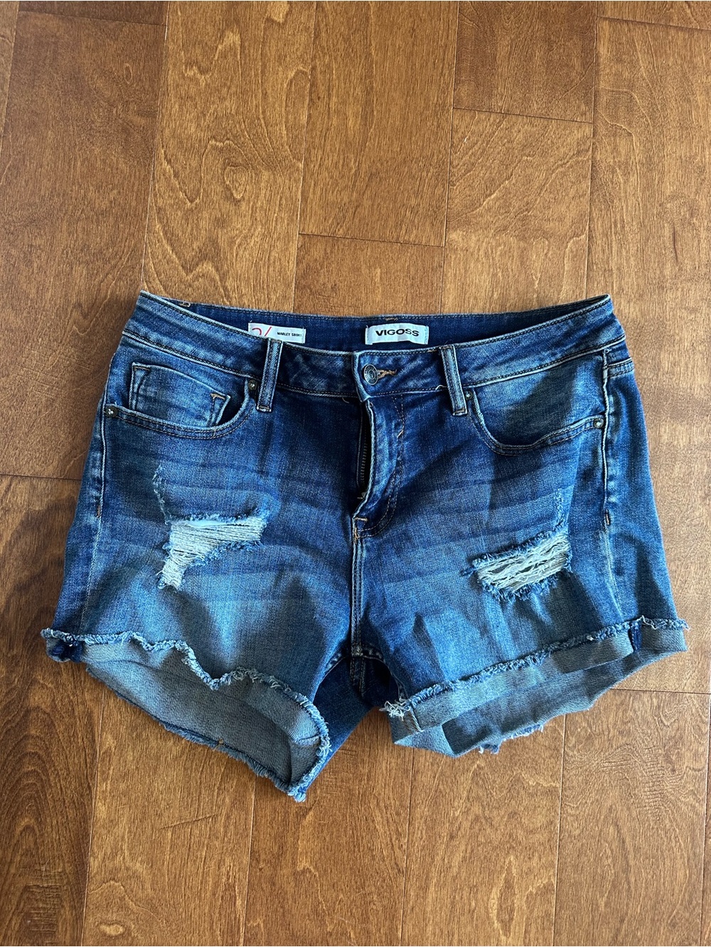 Vigoss Dark Blue Distressed Denim Cutoff Shorts